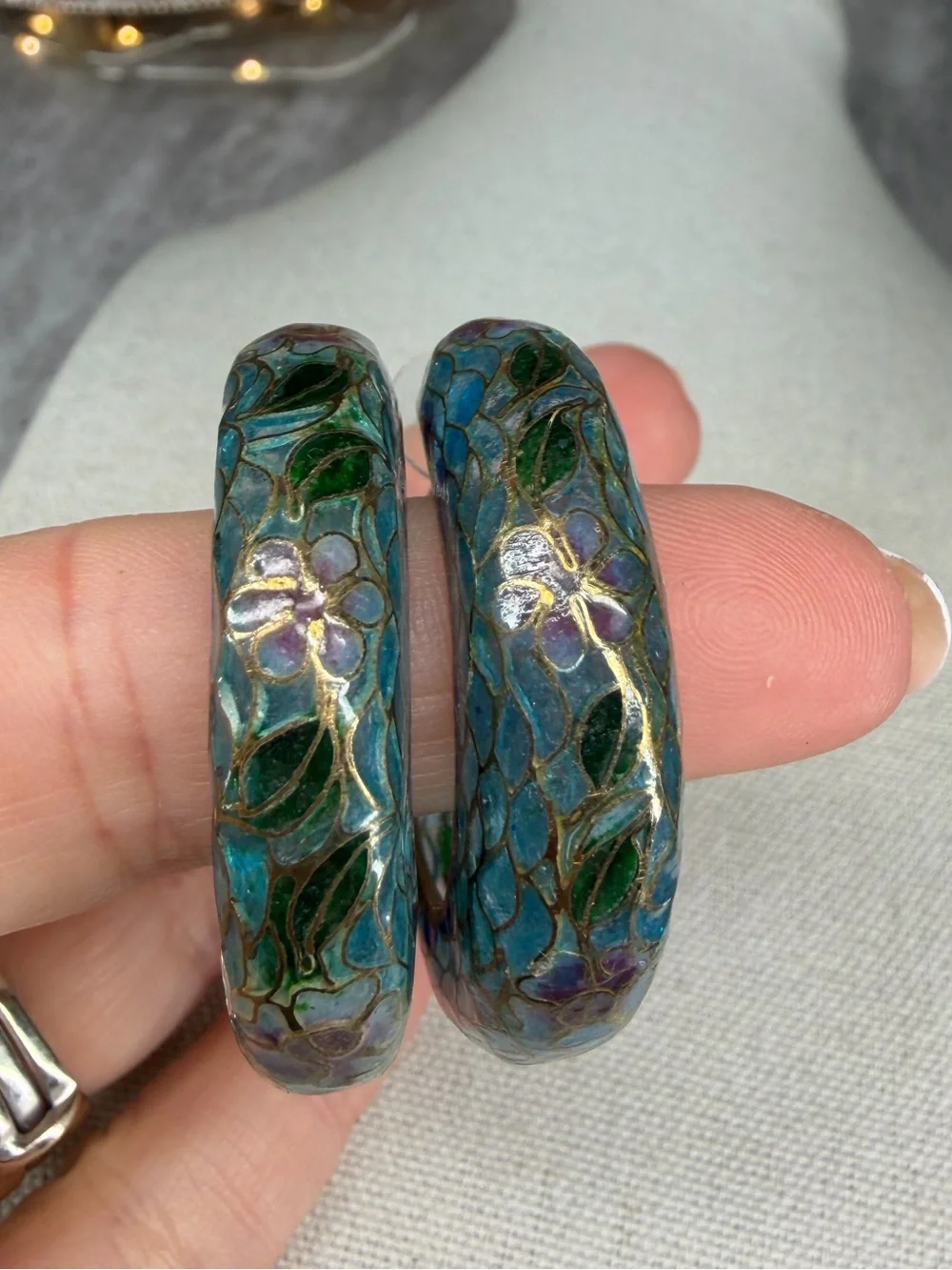 Plique A Jour Cloisonné Hoop Earrings Stained Glass Jewelry Glass Vintage Rare